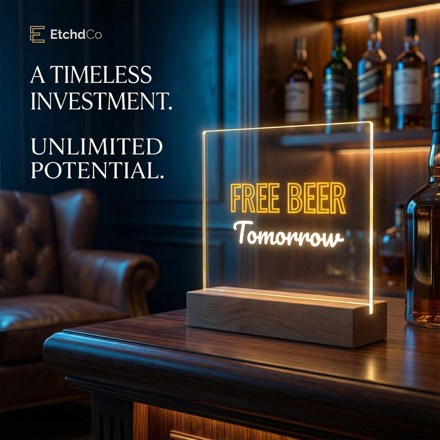 FREE BEER Tomorrow LED Acrylic Sign - Man Cave Classic