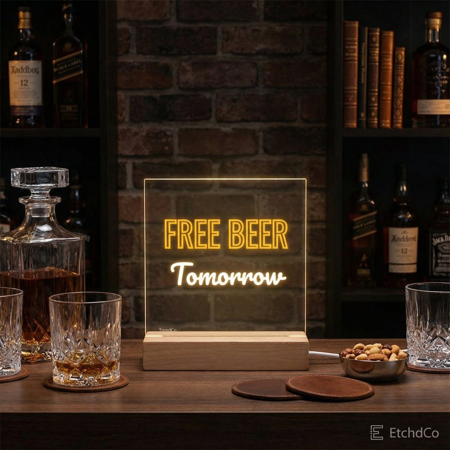 FREE BEER Tomorrow LED Acrylic Sign - Man Cave Classic
