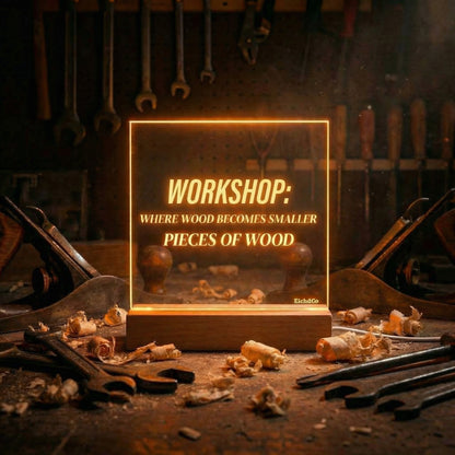 Workshop LED Acrylic Sign - Where Wood Becomes Smaller Pieces