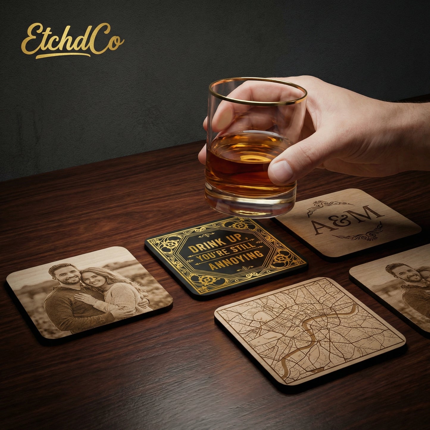 Bar Essentials Bundle - Coasters, Tumbler & LED Sign